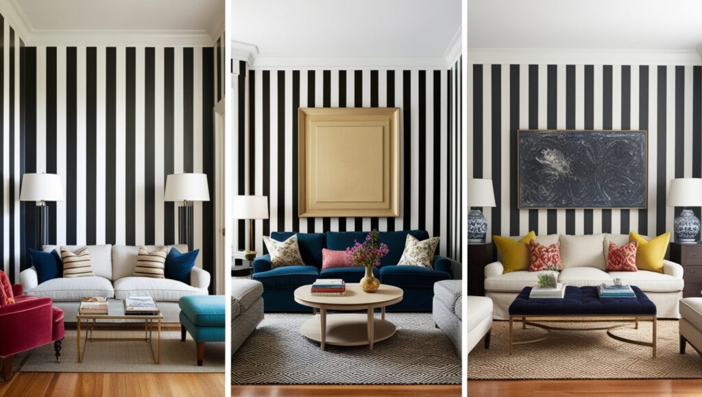 A triptych of small living room scenes each d 1