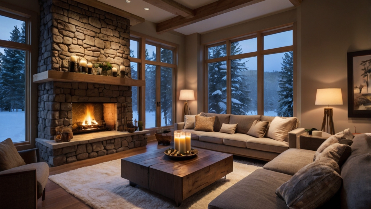 Cozy living room with a warm fireplace 1