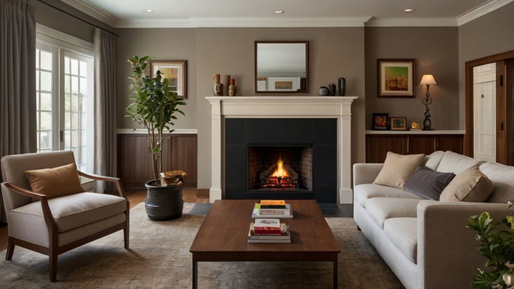 Living room with a fireplace highlighting saf 0