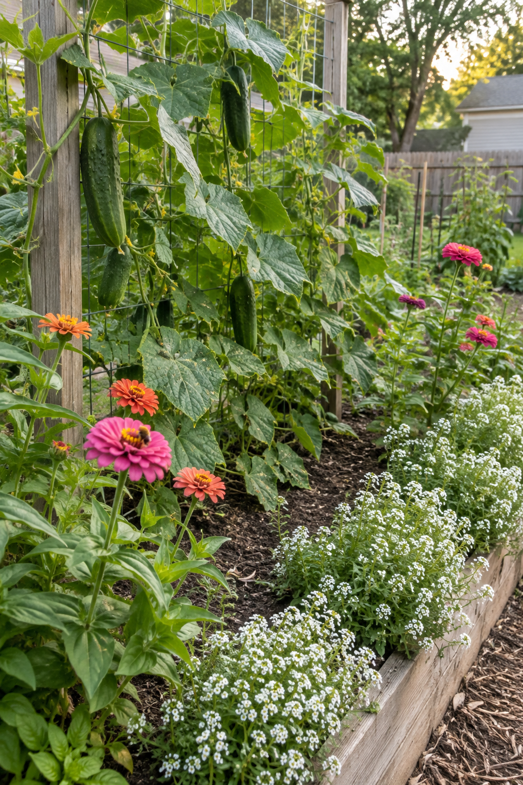 trellised cucumbers with a low border trellised cucumbers with a low border